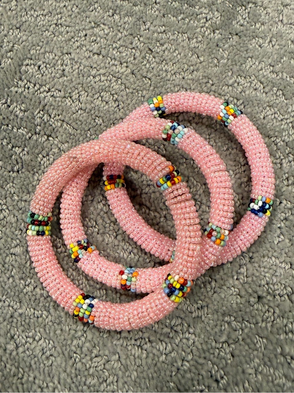 Handmade Pink Seed Bead Stretch Bracelet Set